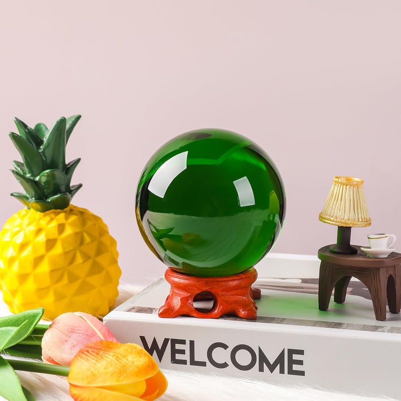Modaier Small Green Crystal Ball 60mm/2.3 inch with Rose Wooden Stand and Gift Box for lensball Photography,Fortune Teller,Feng Shui, Witchcraft Decor,Scrying,Magic,Crystal Orb Prop Decorative Glass Sphere - Image 3